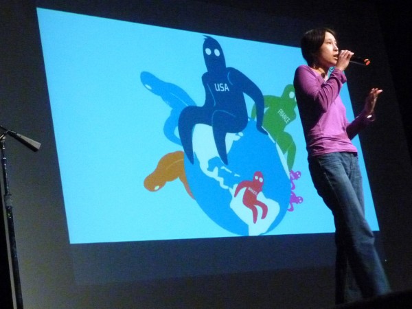 ACE representative Wen Lee encourages students to help stop climate change. Photo by Amber Yang.